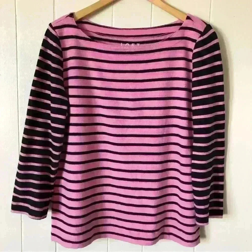 LOFT Striped Cotton Top Blouse Size M